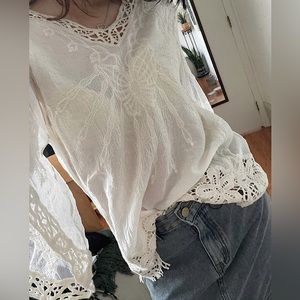 coquette fairycore cottagecore white lace mesh embroidery top coverup floral